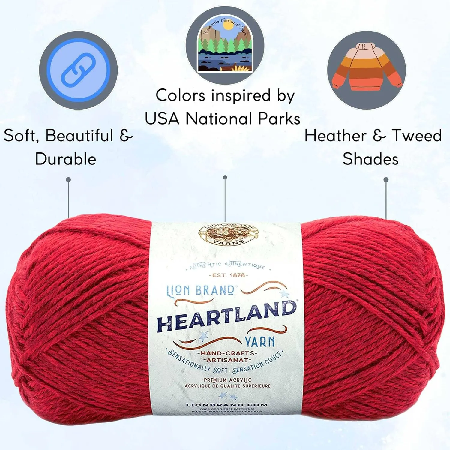 Lion Brand Heartland Redwood 136-113 (3-Skeins - Same Dye Lot) Worsted Medium #4 Acrylic Yarn for Crocheting and Knitting with Project Bag