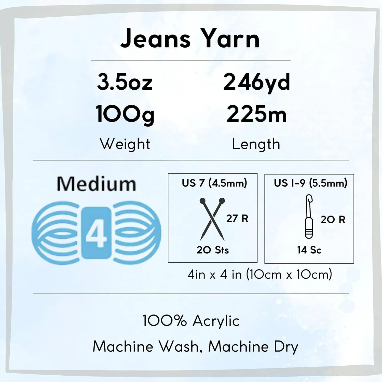 Lion Brand Jeans Stonewash 505-109 (3-Skeins - Same Dye Lot) Worsted Medium #4 Acrylic Yarn for Crocheting and Knitting with Project Bag