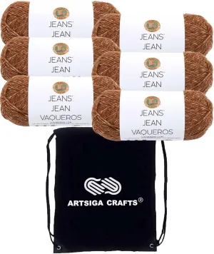 Lion Brand Jeans Top Stitch 505-121 (6-Skeins - Same Dye Lot) Worsted Medium #4 Acrylic Yarn for Crocheting and Knitting with Project Bag