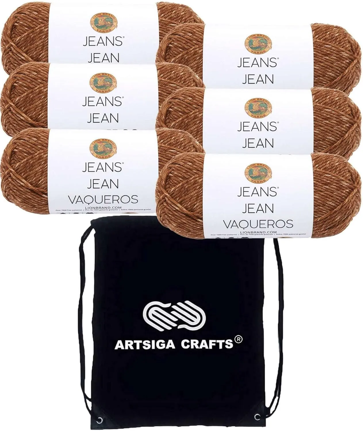 Lion Brand Jeans Top Stitch 505-121 (6-Skeins - Same Dye Lot) Worsted Medium #4 Acrylic Yarn for Crocheting and Knitting with Project Bag