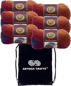 Lion Brand Landscapes Volcano 545-212 (6-Skeins - Same Dye Lot) Worsted Medium #4 Acrylic Yarn for Crocheting and Knitting with Project Bag