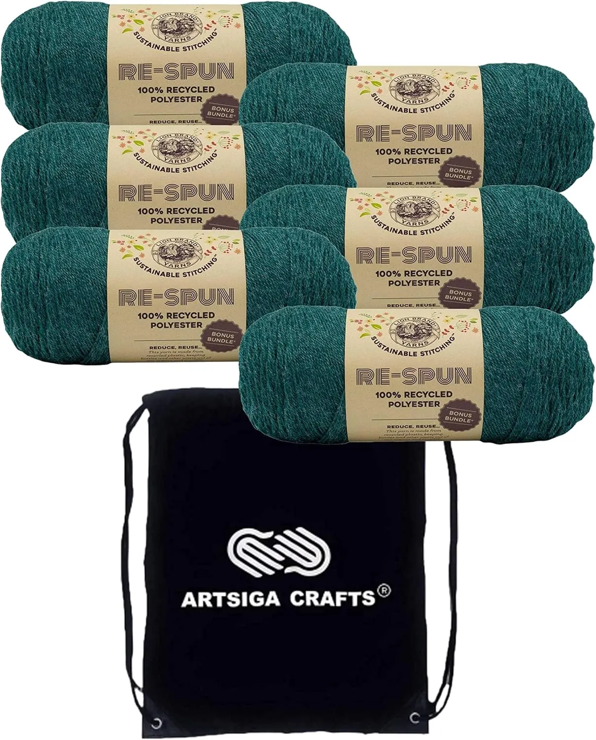 Lion Brand Re Spun Bonus Alpine 126-171 (6-Skeins - Same Dye Lot) Worsted Medium #4 Polyester Yarn for Crocheting and Knitting with Project Bag