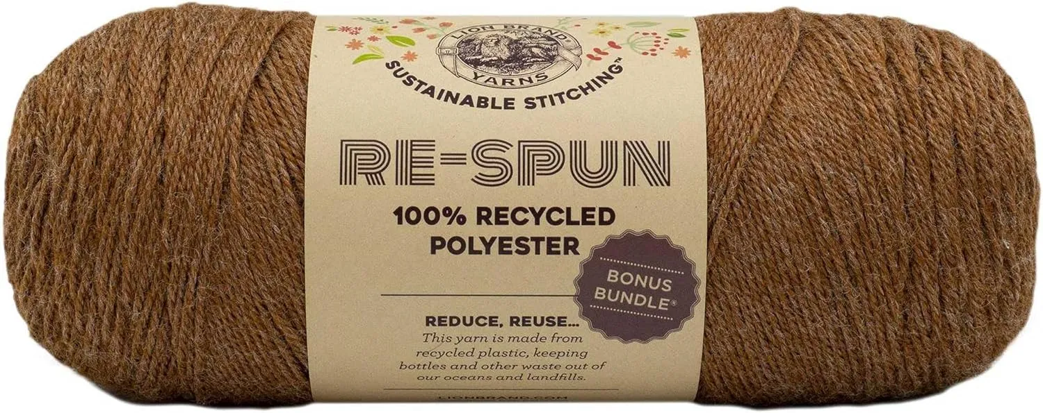 Lion Brand Re Spun Bonus Cider 126-125 (6-Skeins - Same Dye Lot) Worsted Medium #4 Polyester Yarn for Crocheting and Knitting with Project Bag