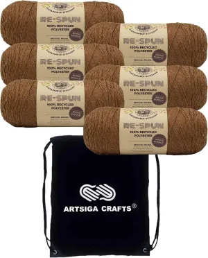 Lion Brand Re Spun Bonus Cider 126-125 (6-Skeins - Same Dye Lot) Worsted Medium #4 Polyester Yarn for Crocheting and Knitting with Project Bag