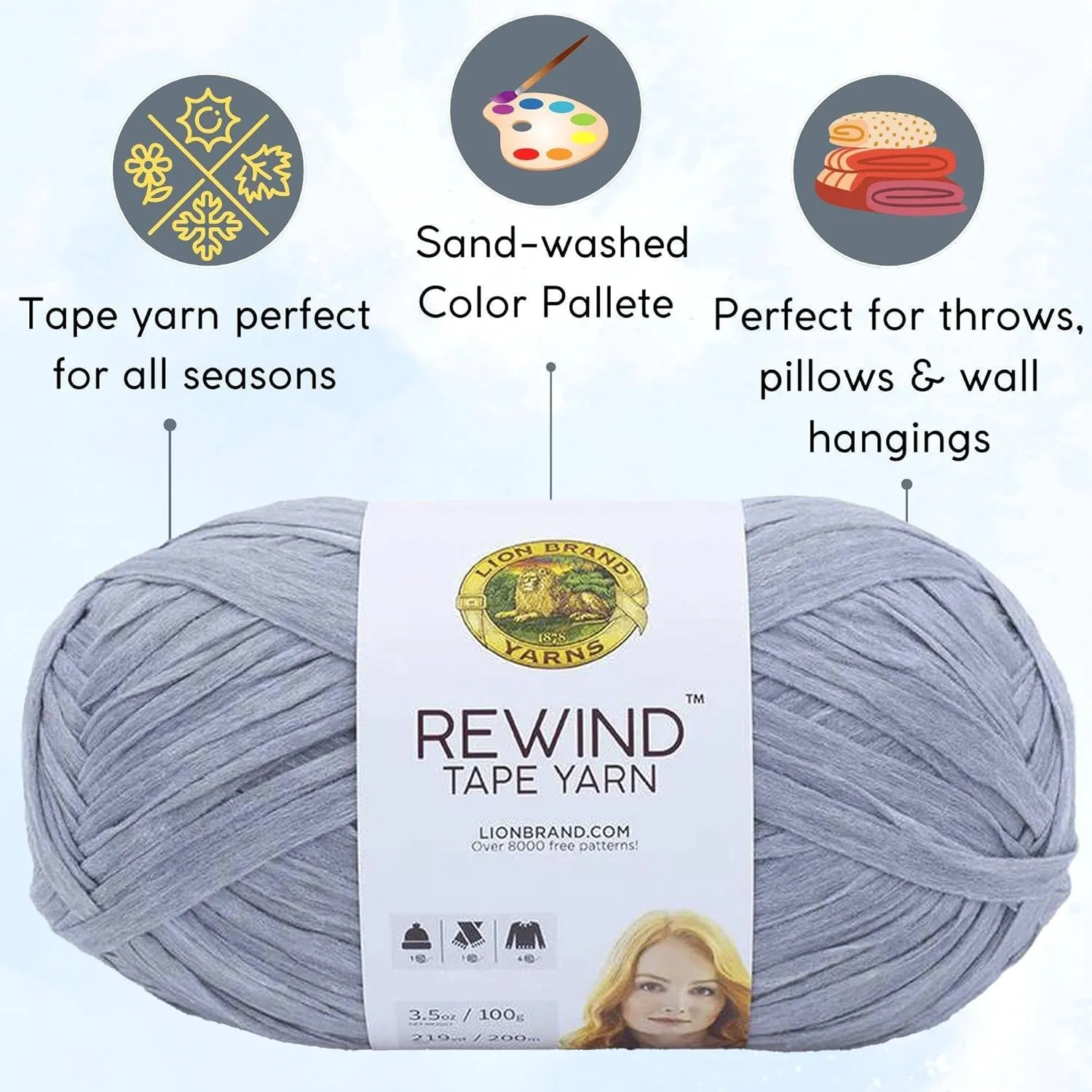 Lion Brand Rewind Arctic Ice 523-149 (3-Skeins - Same Dye Lot) Chunky Bulky #5 Polyester, Viscose Yarn for Crocheting and Knitting with Project Bag
