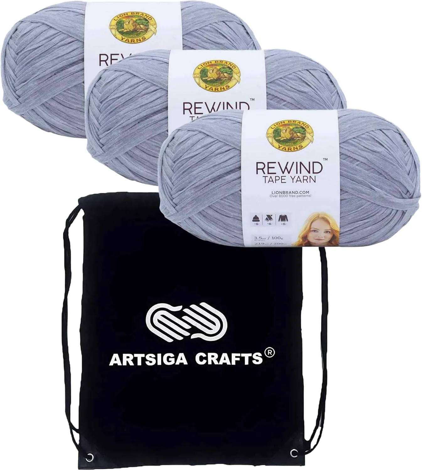 Lion Brand Rewind Arctic Ice 523-149 (3-Skeins - Same Dye Lot) Chunky Bulky #5 Polyester, Viscose Yarn for Crocheting and Knitting with Project Bag