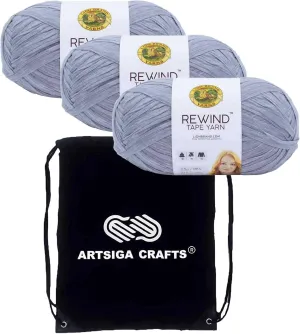 Lion Brand Rewind Arctic Ice 523-149 (3-Skeins - Same Dye Lot) Chunky Bulky #5 Polyester, Viscose Yarn for Crocheting and Knitting with Project Bag