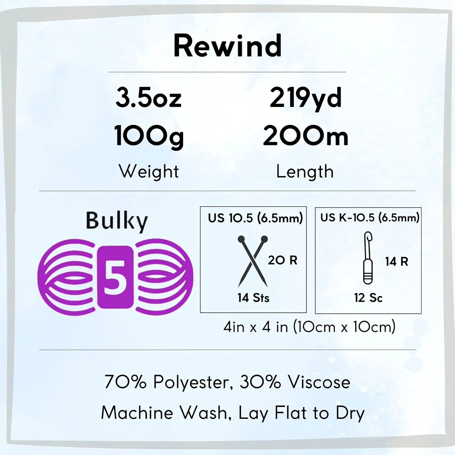 Lion Brand Rewind Arctic Ice 523-149 (3-Skeins - Same Dye Lot) Chunky Bulky #5 Polyester, Viscose Yarn for Crocheting and Knitting with Project Bag