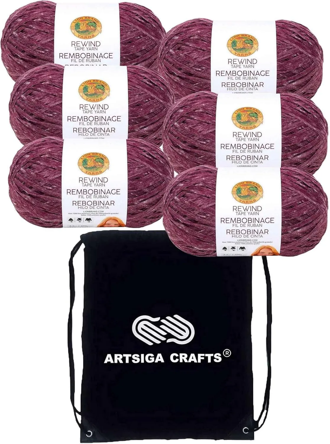 Lion Brand Rewind Current Situation 523-138 (6-Skeins - Same Dye Lot) Chunky Bulky #5 Polyester, Viscose Yarn for Crocheting and Knitting with Project Bag