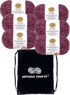 Lion Brand Rewind Current Situation 523-138 (6-Skeins - Same Dye Lot) Chunky Bulky #5 Polyester, Viscose Yarn for Crocheting and Knitting with Project Bag