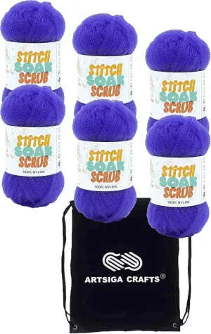 Lion Brand Stitch Soak Scrub Sapphire 781-109 (6-Skeins - Same Dye Lot) Worsted Medium #4 Nylon Yarn for Crocheting and Knitting with Project Bag