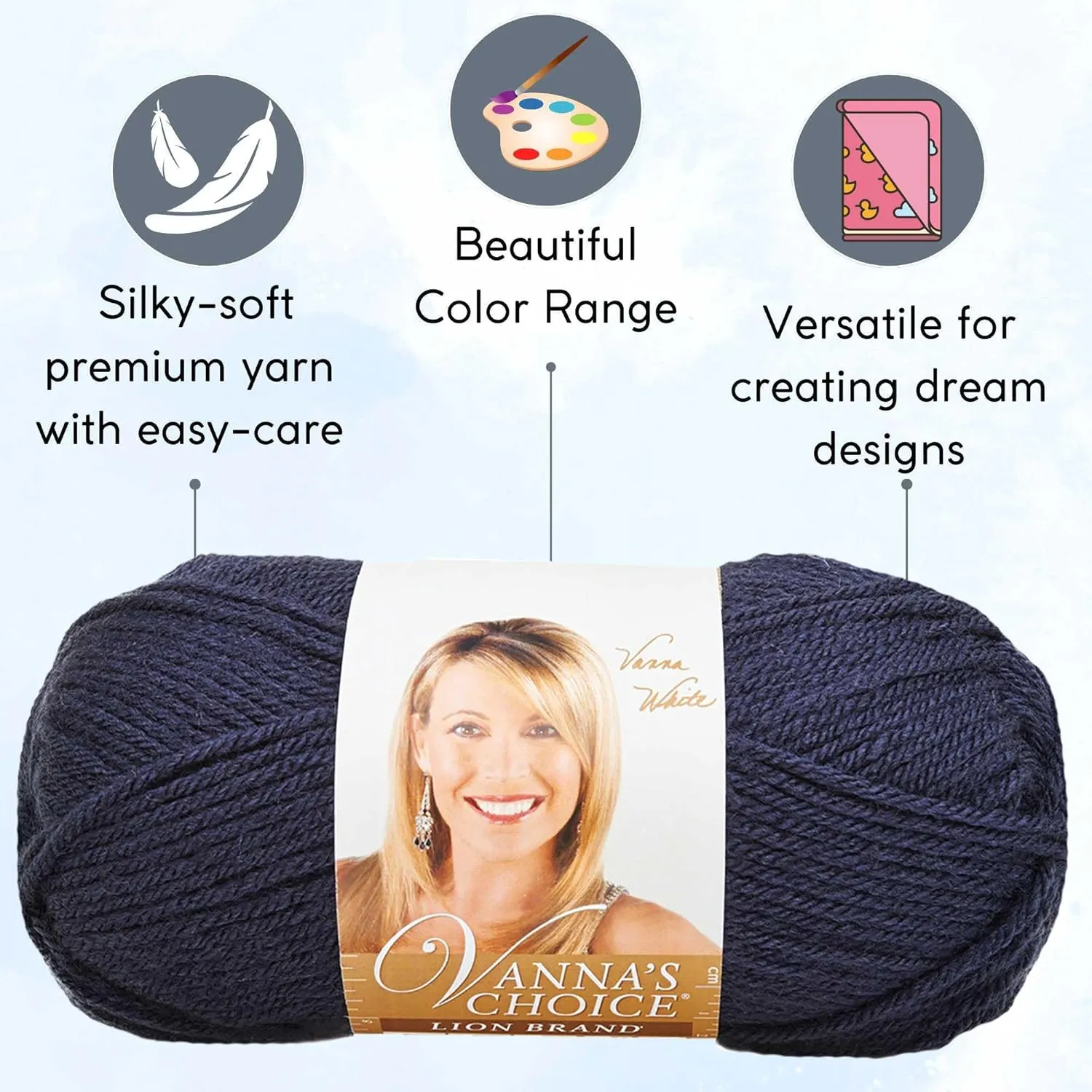 Lion Brand Vanna's Choice Navy 860-110 (3-Skeins - Same Dye Lot) Worsted Medium #4 Acrylic Yarn for Crocheting and Knitting with Project Bag