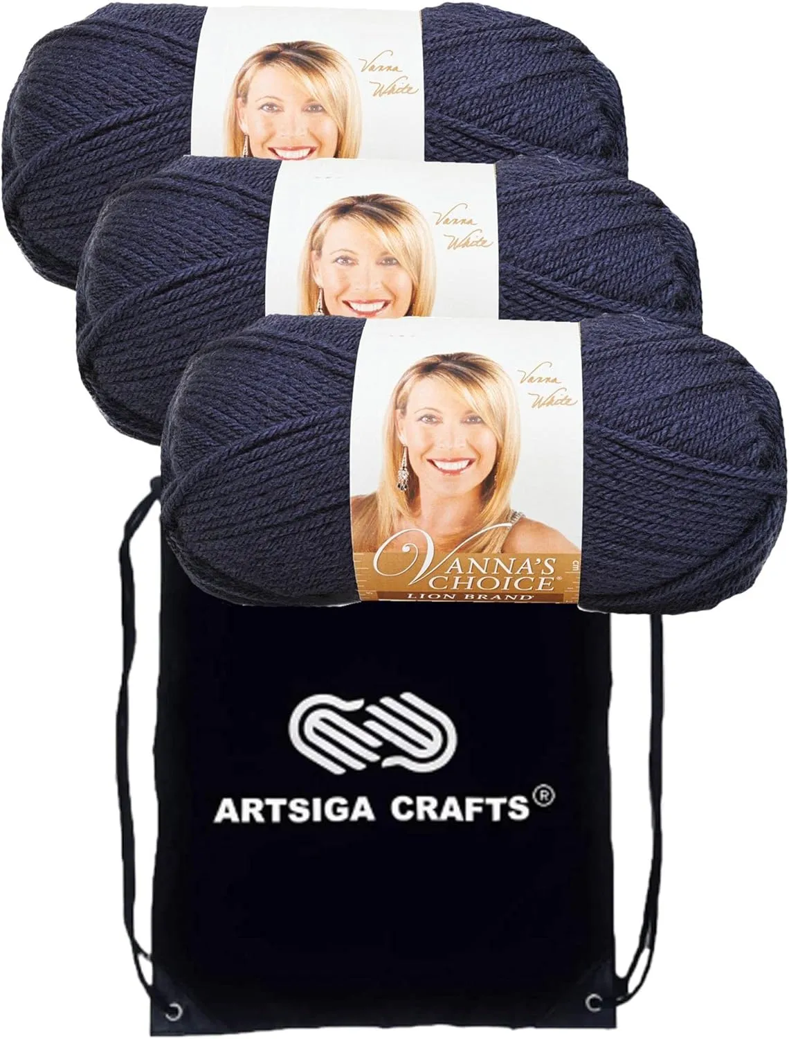 Lion Brand Vanna's Choice Navy 860-110 (3-Skeins - Same Dye Lot) Worsted Medium #4 Acrylic Yarn for Crocheting and Knitting with Project Bag