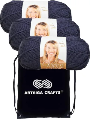 Lion Brand Vanna's Choice Navy 860-110 (3-Skeins - Same Dye Lot) Worsted Medium #4 Acrylic Yarn for Crocheting and Knitting with Project Bag