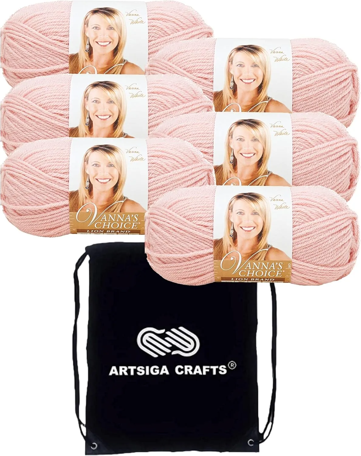 Lion Brand Vanna's Choice Pink 860-101 (6-Skeins - Same Dye Lot) Worsted Medium #4 Acrylic Yarn for Crocheting and Knitting with Project Bag