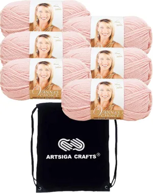 Lion Brand Vanna's Choice Pink 860-101 (6-Skeins - Same Dye Lot) Worsted Medium #4 Acrylic Yarn for Crocheting and Knitting with Project Bag
