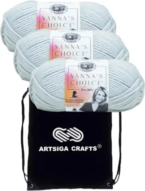 Lion Brand Vanna's Choice Silver Blue 860-105 (3-Skeins - Same Dye Lot) Worsted Medium #4 Acrylic Yarn for Crocheting and Knitting with Project Bag