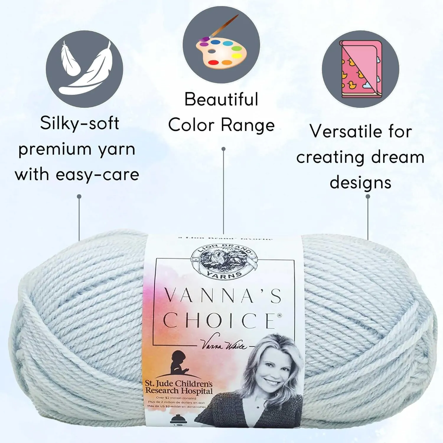 Lion Brand Vanna's Choice Silver Blue 860-105 (3-Skeins - Same Dye Lot) Worsted Medium #4 Acrylic Yarn for Crocheting and Knitting with Project Bag