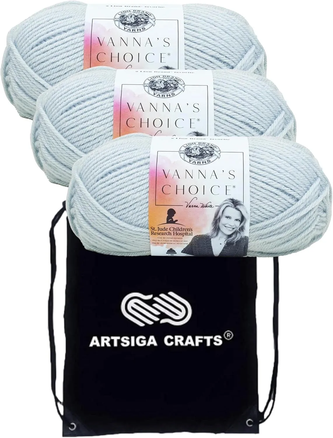 Lion Brand Vanna's Choice Silver Blue 860-105 (3-Skeins - Same Dye Lot) Worsted Medium #4 Acrylic Yarn for Crocheting and Knitting with Project Bag