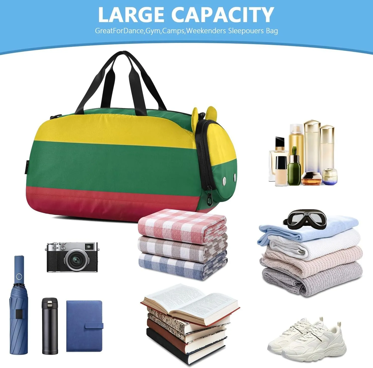 Lithuania Flag Carry on Duffel Bag Boys Toddler Weekender Bags Girls Duffle Bags for Travel Kids Gym Duffle
