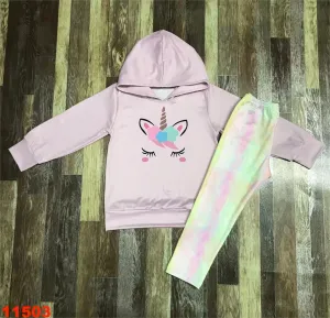 Long-sleeved unicorn hooded tie-dye set 11503