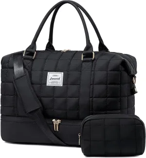 LOVEVOOK Puffer Weekender Bags for Women with Shoe Compartment, Carry On Overnight Bag with Toiletry Bag,Hospital Bag for Labor and Delivery, Gym Duffel Bag with Wet Pocket,2Pcs Set