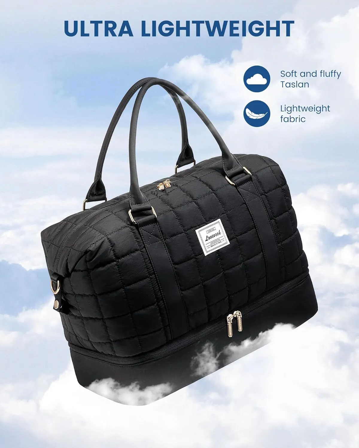 LOVEVOOK Puffer Weekender Bags for Women with Shoe Compartment, Carry On Overnight Bag with Toiletry Bag,Hospital Bag for Labor and Delivery, Gym Duffel Bag with Wet Pocket,2Pcs Set