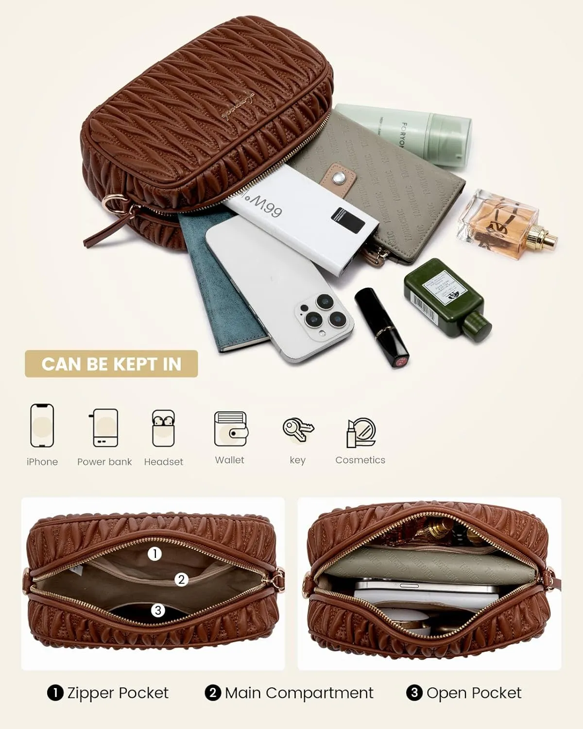 LOVEVOOK Quilted Crossbody Bags for Women, Small Trendy Leather Purse, Crossbody Purse with Adjustable Strap for Gift