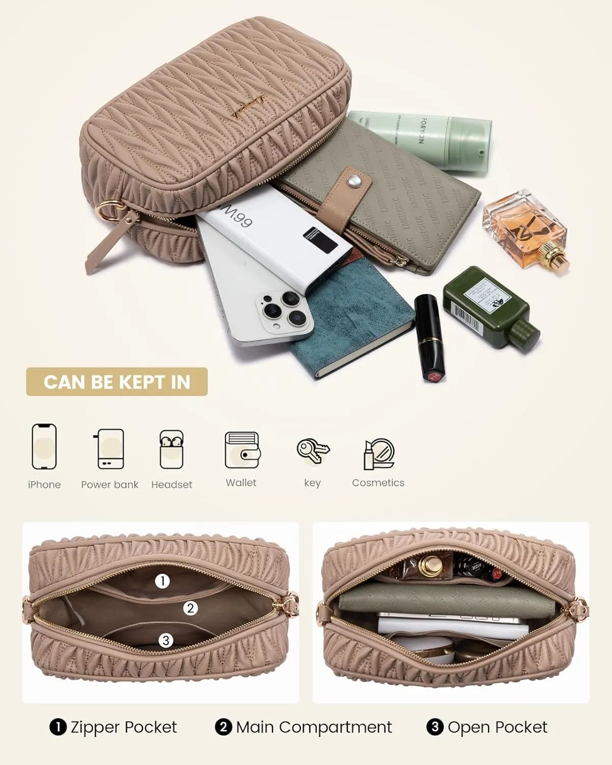 LOVEVOOK Quilted Crossbody Bags for Women, Small Trendy Leather Purse, Crossbody Purse with Adjustable Strap for Gift