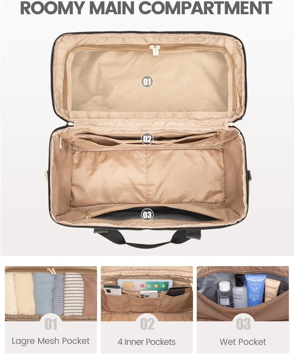 LOVEVOOK Travel Duffle Bag, Weekender Bags For Women, Carry On Duffel Bags For Airplanes, Overnight Bag With Toiletry Bag, Hospital Bag for Labor and Delivery, Yoga Gym Bag with Wet Pocket, 3Pcs Set
