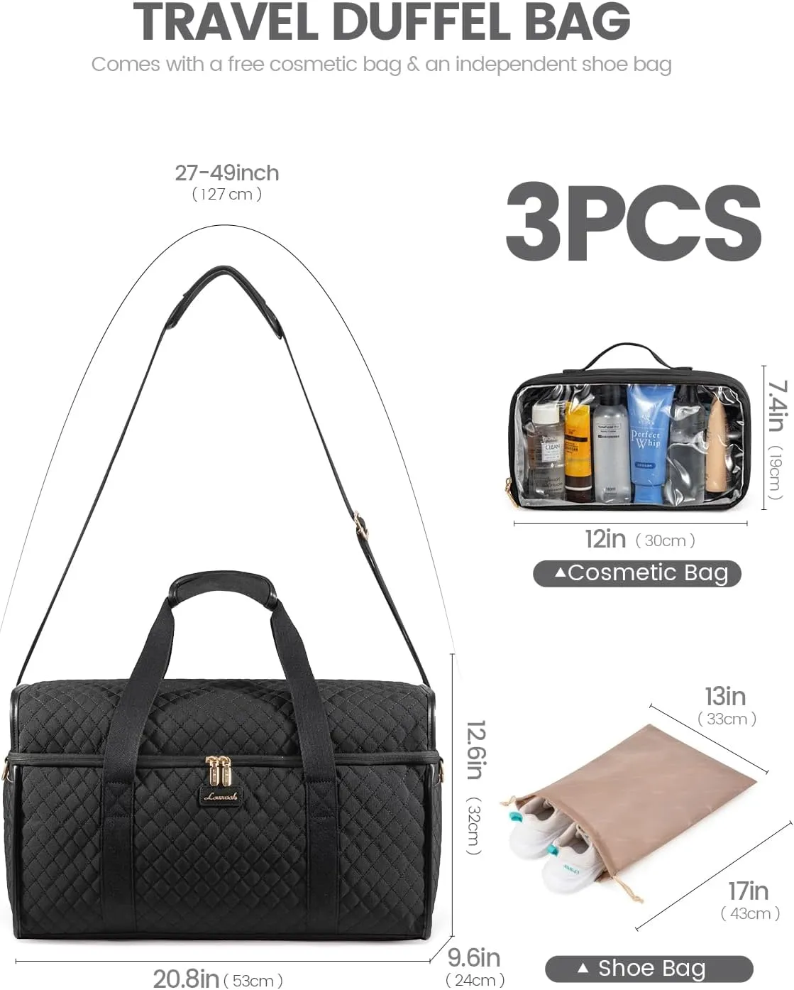 LOVEVOOK Travel Duffle Bag, Weekender Bags For Women, Carry On Duffel Bags For Airplanes, Overnight Bag With Toiletry Bag, Hospital Bag for Labor and Delivery, Yoga Gym Bag with Wet Pocket, 3Pcs Set