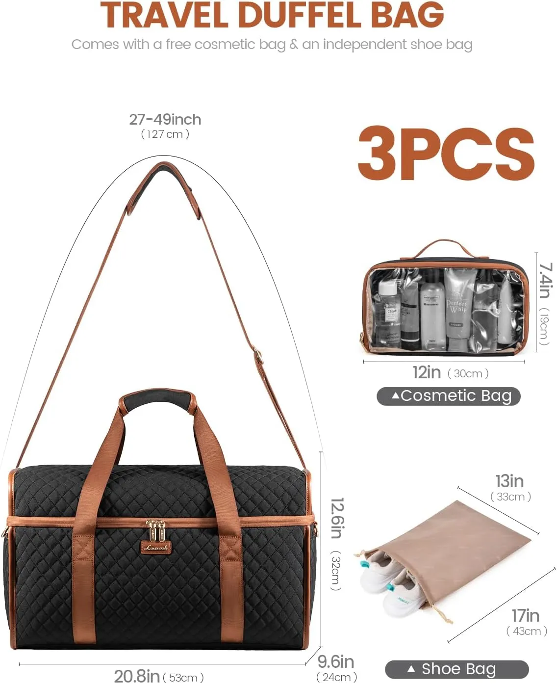 LOVEVOOK Travel Duffle Bag, Weekender Bags For Women, Carry On Duffel Bags For Airplanes, Overnight Bag With Toiletry Bag, Hospital Bag for Labor and Delivery, Yoga Gym Bag with Wet Pocket, 3Pcs Set