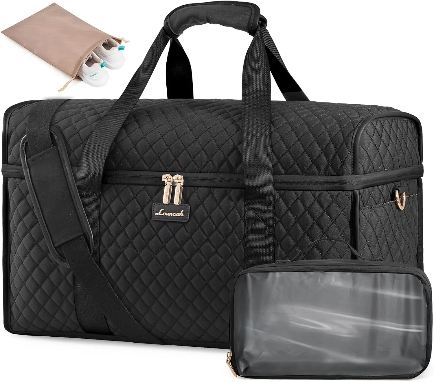 LOVEVOOK Travel Duffle Bag, Weekender Bags For Women, Carry On Duffel Bags For Airplanes, Overnight Bag With Toiletry Bag, Hospital Bag for Labor and Delivery, Yoga Gym Bag with Wet Pocket, 3Pcs Set