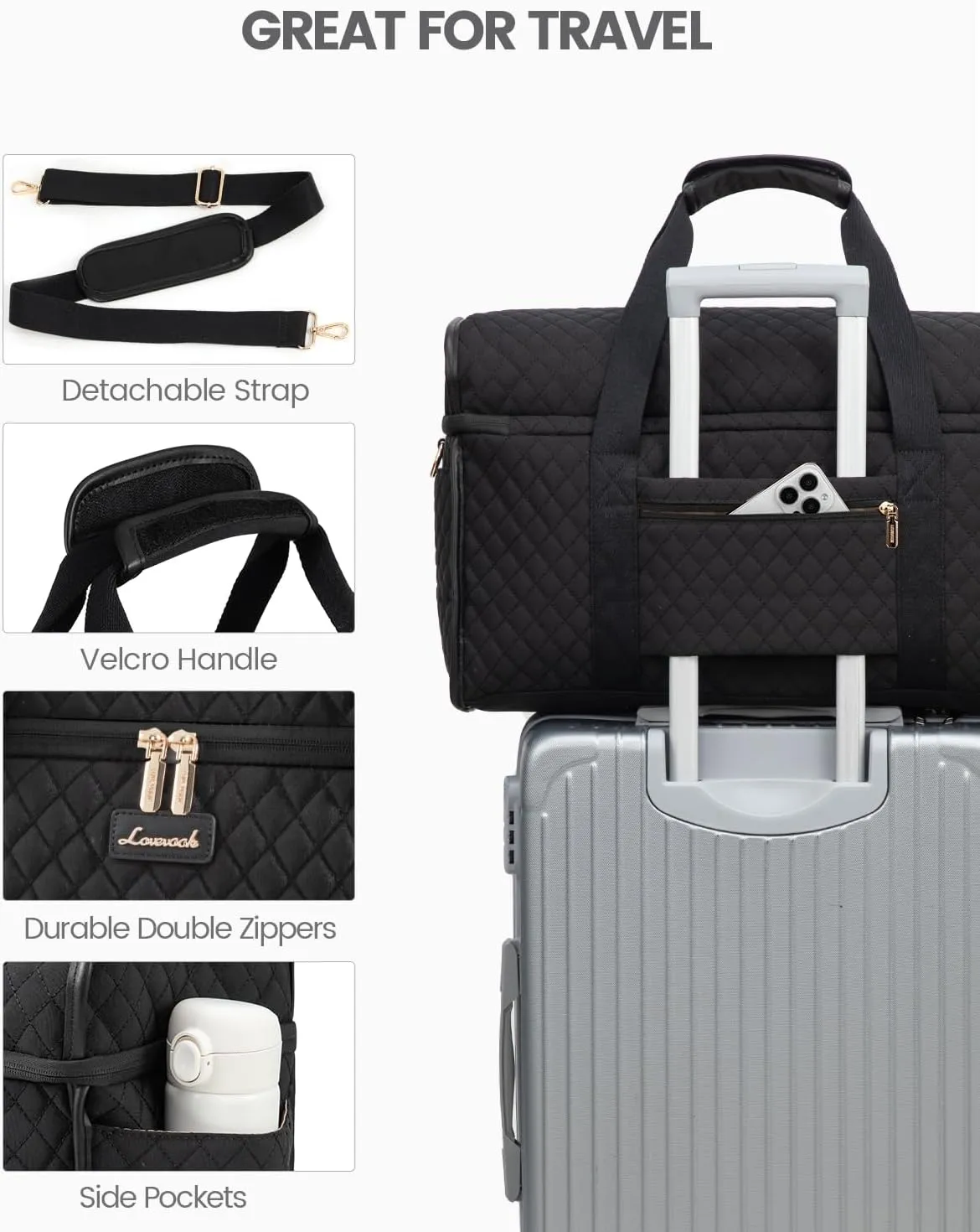 LOVEVOOK Travel Duffle Bag, Weekender Bags For Women, Carry On Duffel Bags For Airplanes, Overnight Bag With Toiletry Bag, Hospital Bag for Labor and Delivery, Yoga Gym Bag with Wet Pocket, 3Pcs Set