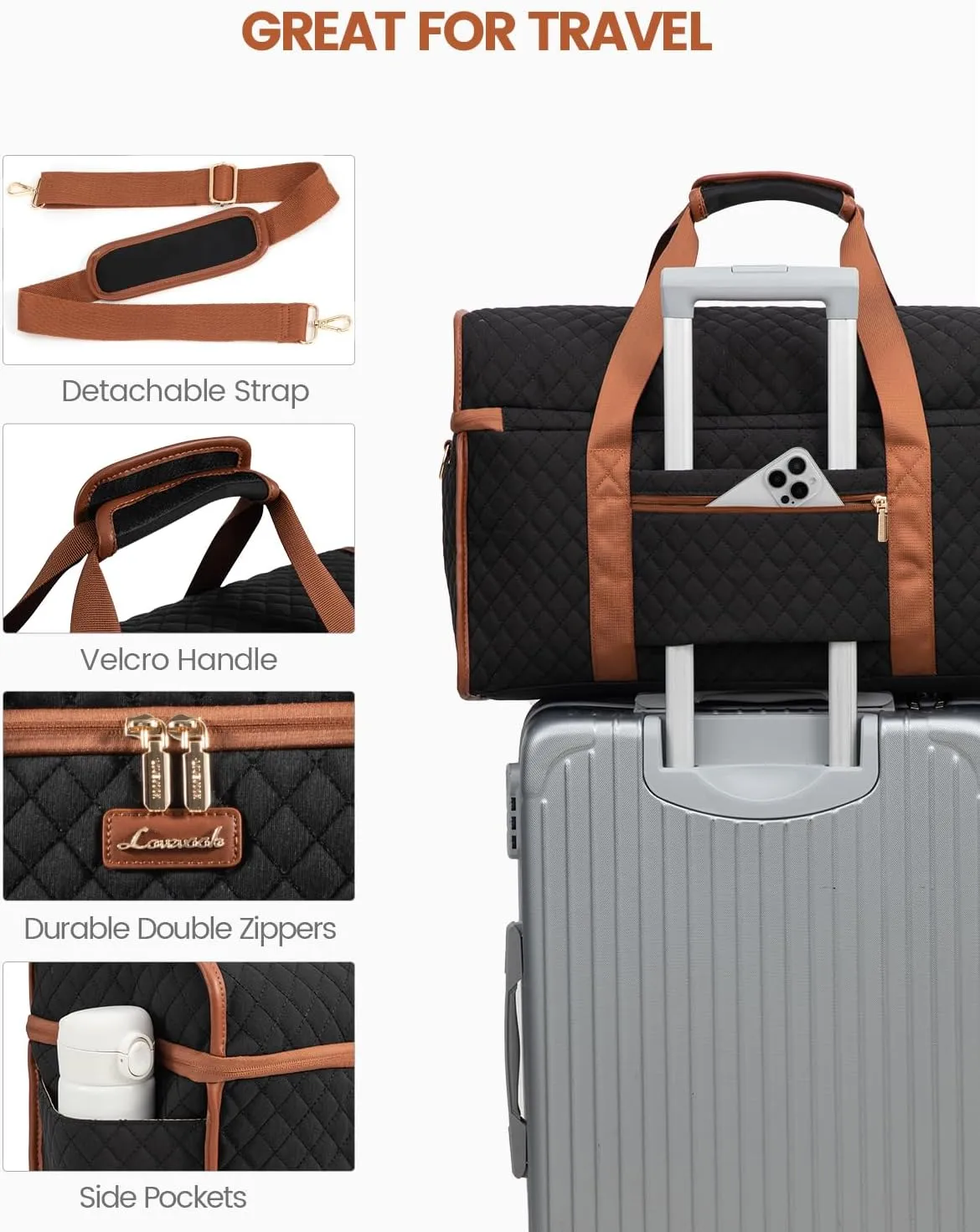LOVEVOOK Travel Duffle Bag, Weekender Bags For Women, Carry On Duffel Bags For Airplanes, Overnight Bag With Toiletry Bag, Hospital Bag for Labor and Delivery, Yoga Gym Bag with Wet Pocket, 3Pcs Set