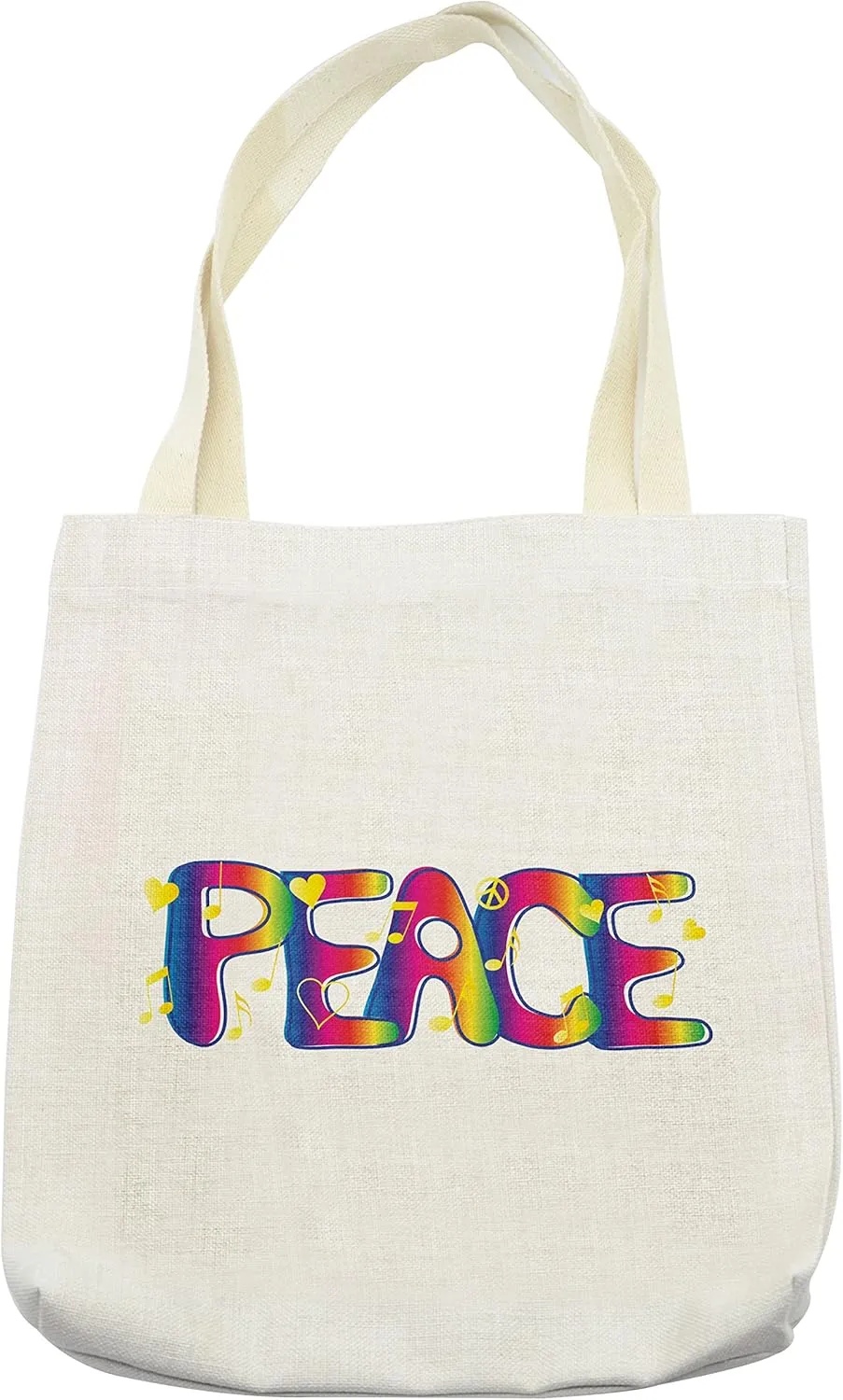Lunarable Groovy Tote Bag, Peace Text and Signs Activism Funky Politics Idealism Jope Message Art, Cloth Linen Reusable Bag for Shopping Books Beach and More, 16.5" X 14", Cream
