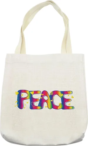 Lunarable Groovy Tote Bag, Peace Text and Signs Activism Funky Politics Idealism Jope Message Art, Cloth Linen Reusable Bag for Shopping Books Beach and More, 16.5" X 14", Cream