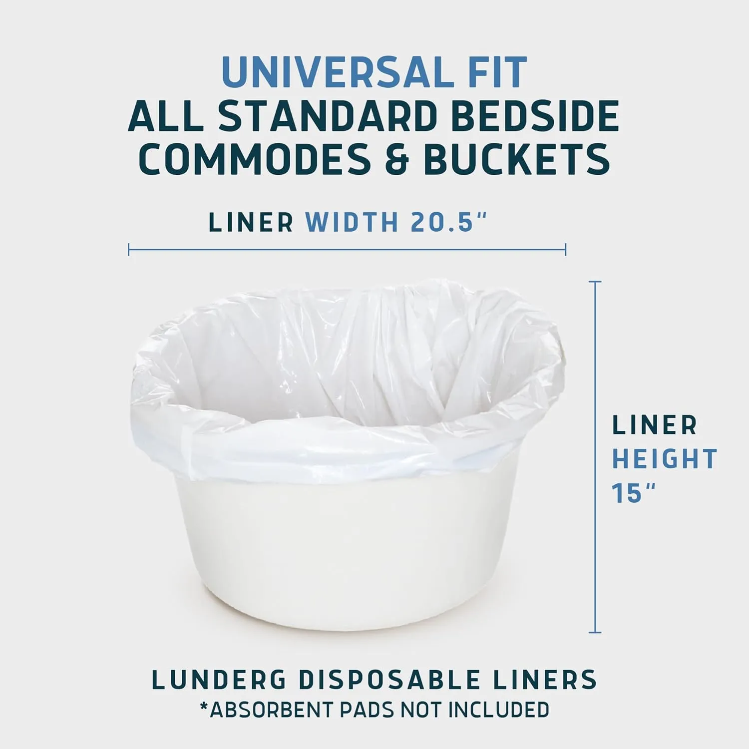 Lunderg Commode Liners - Value Pack 50 Count Universal Fit - Medical Grade Bedside Commode Liners Disposable for Adult Commode Chair, Portable Toilet Bags or Camping Toilet Bags
