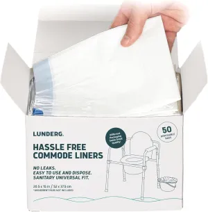 Lunderg Commode Liners - Value Pack 50 Count Universal Fit - Medical Grade Bedside Commode Liners Disposable for Adult Commode Chair, Portable Toilet Bags or Camping Toilet Bags