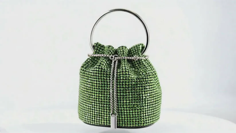 Luxury Rhinestone Drawstring Potli Bag with Metal Handle