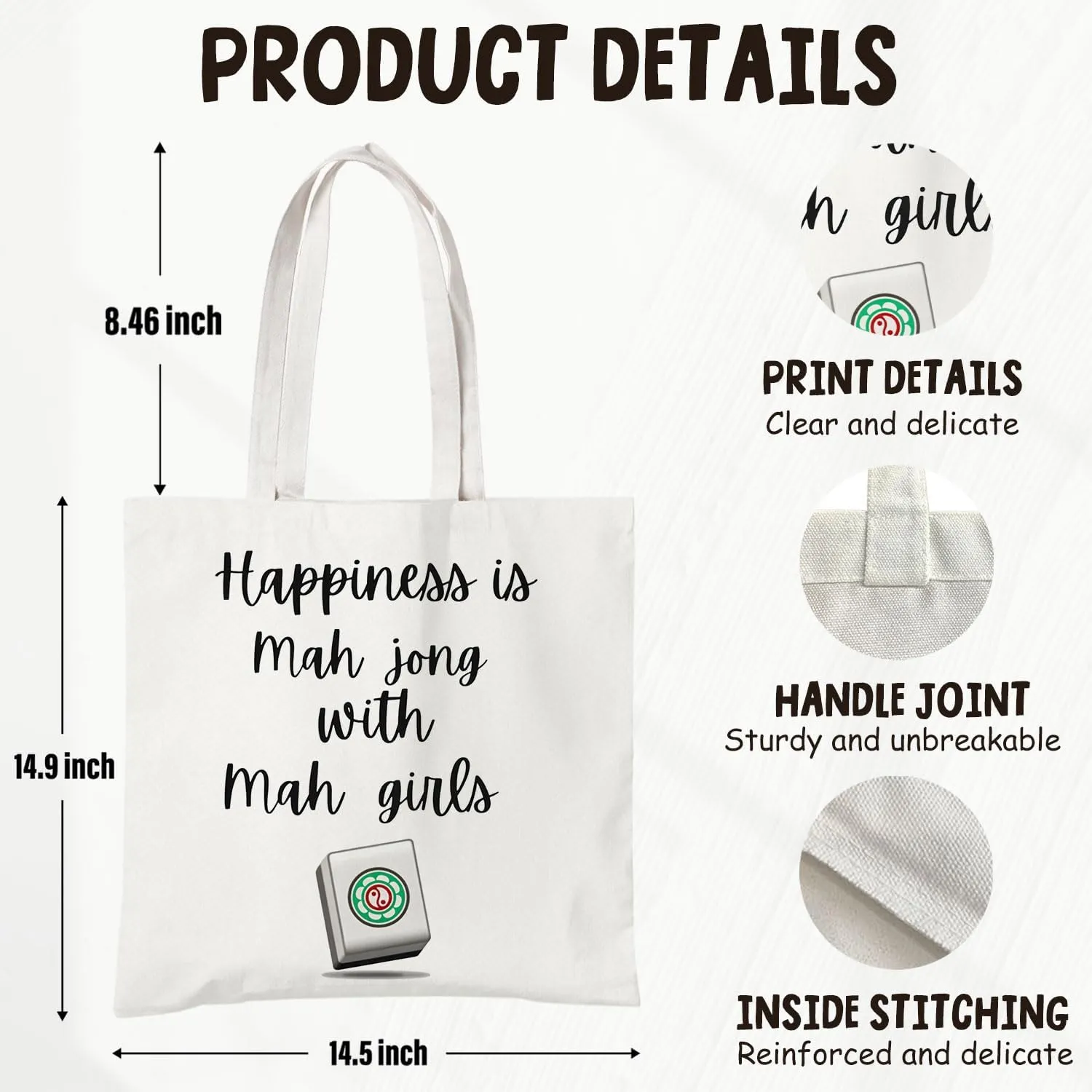 Mahjong Gifts Tote Bag - Mahjong Gifts for Friends Women Canvas Tote Bag