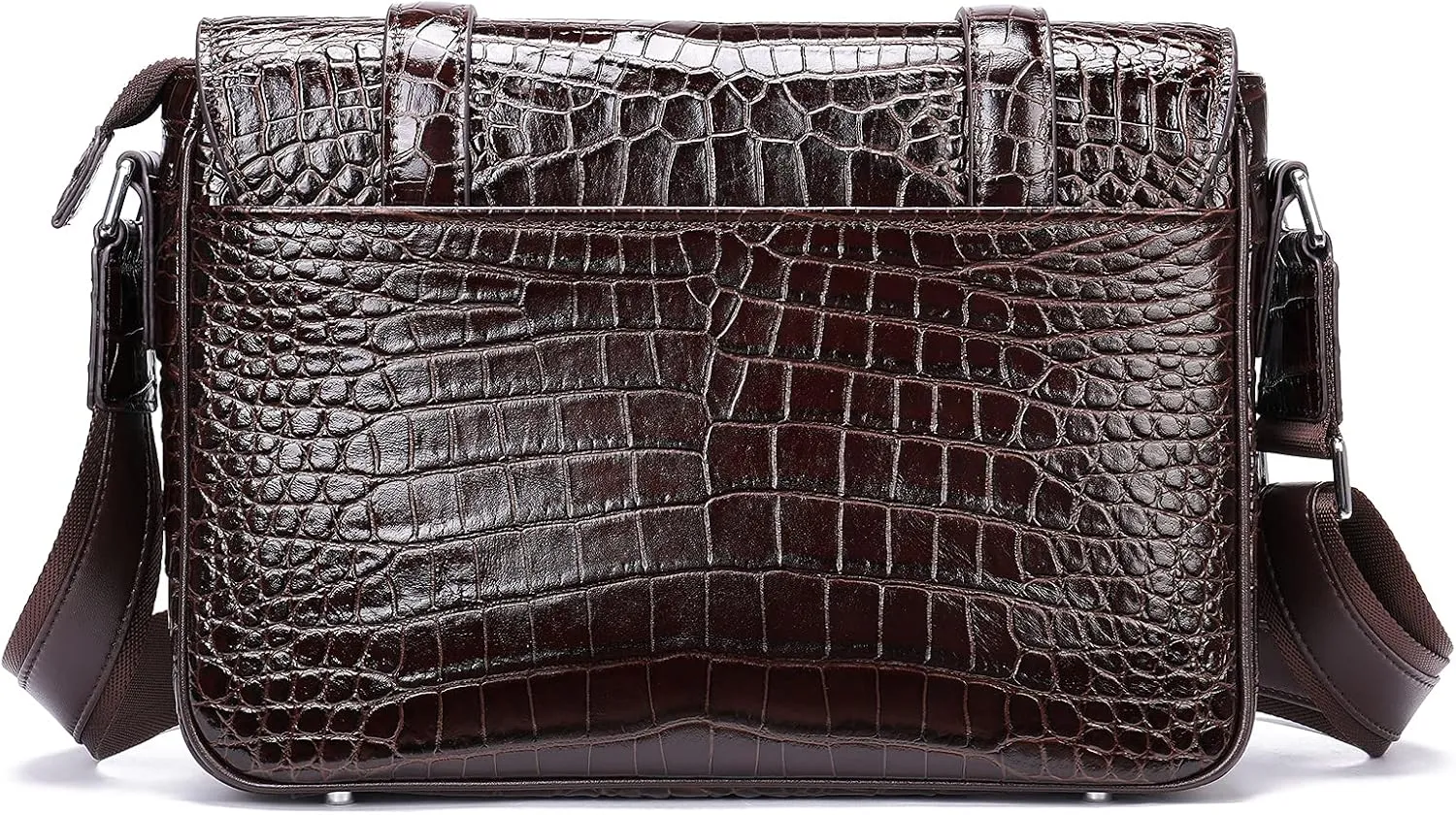 Man Bags and Purses Luxury Crocodile Leather Messenger Crossbody Bag with Leather Shoulder Strap