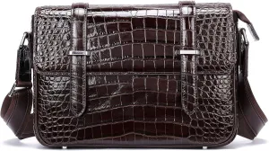 Man Bags and Purses Luxury Crocodile Leather Messenger Crossbody Bag with Leather Shoulder Strap