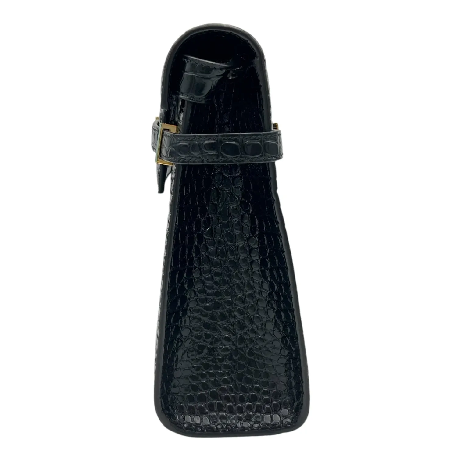 Manhattan Shoulder Bag Black in Crocodile Embossed Calfskin, Gold hardware
