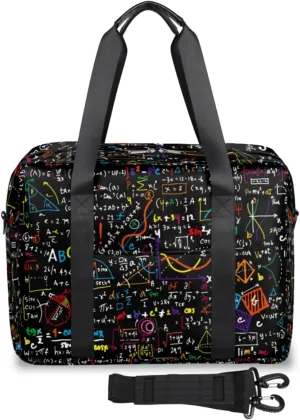 Math Formula Pattern Weekender Bag, Waterproof Travel Duffel Bags, Overnight Bags for Women, Duffel Bag with Trolley Sleeve, For Men Travel Business Gym Gift