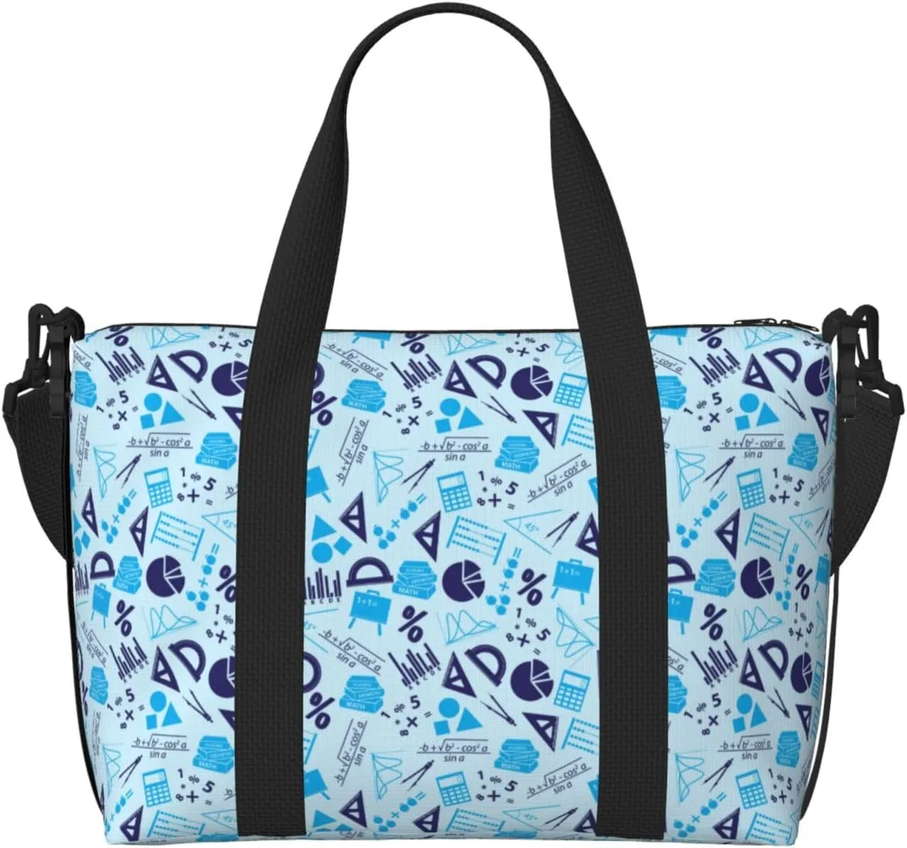Math Print Ruler Blue Travel Duffle Bag For Women Men Weekender Overnight Bag Gym Bag For Women, Carry On Airport Bag, Travel Tote Bag With Strap For Gym Travel Business Trips