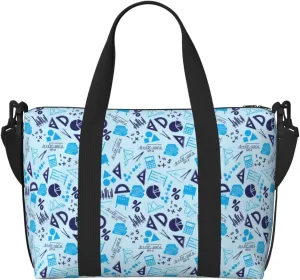 Math Print Ruler Blue Travel Duffle Bag For Women Men Weekender Overnight Bag Gym Bag For Women, Carry On Airport Bag, Travel Tote Bag With Strap For Gym Travel Business Trips