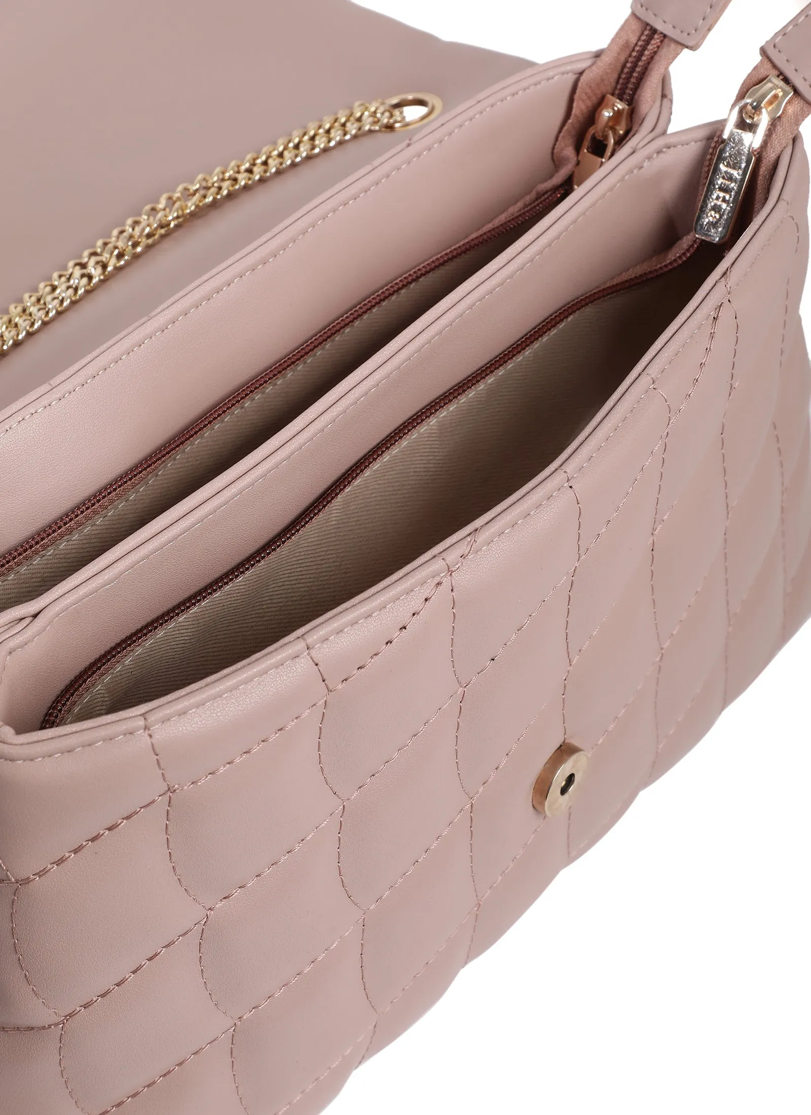 Mauve Pink Quilted Double Chain Shoulder and Sling Bag