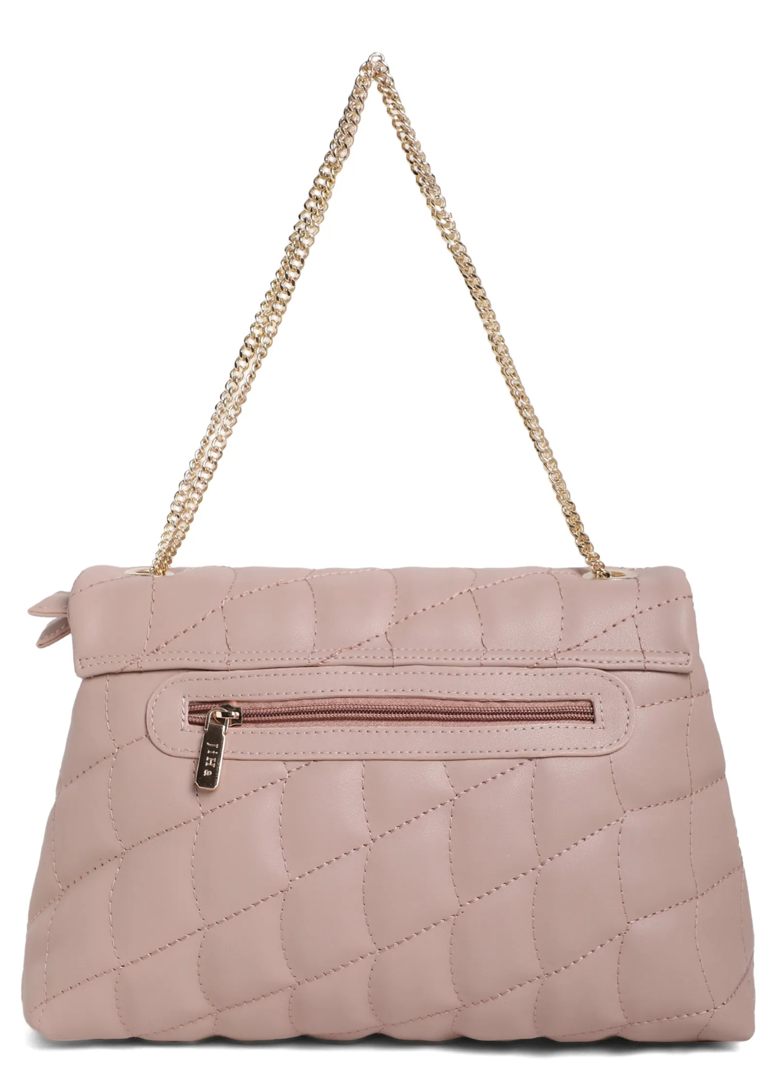 Mauve Pink Quilted Double Chain Shoulder and Sling Bag