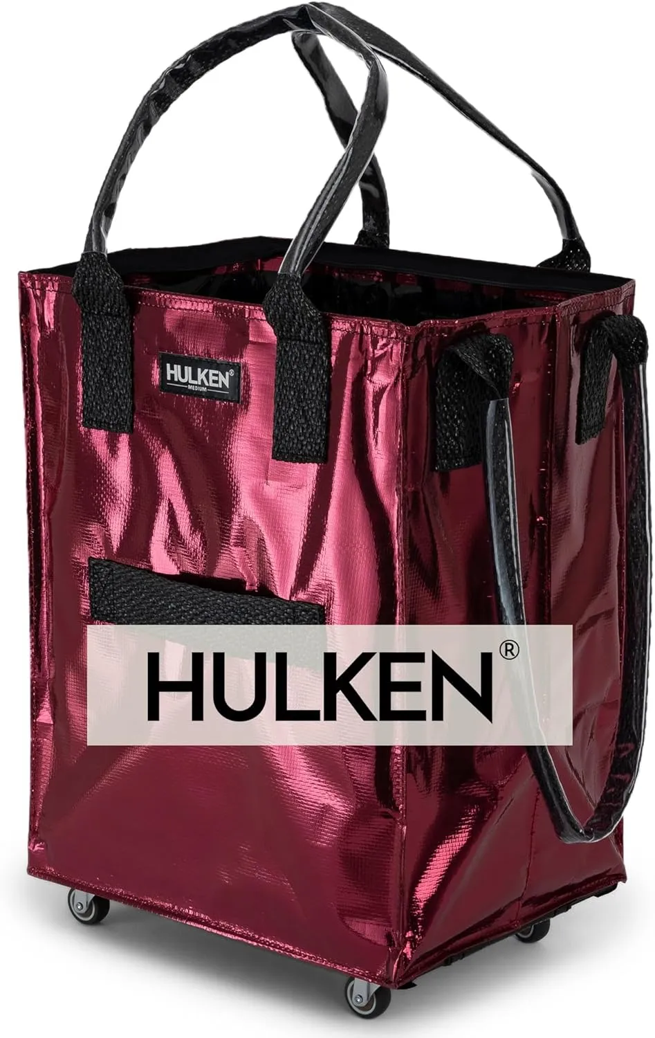 (Medium, Cosmic Red) Reusable Grocery Bag On Wheels, Shopping Trolley, Rolling Tote, Zipper Closure, Lightweight, Carries Up to 66 lb, Folds Flat, Unbreakable Handles